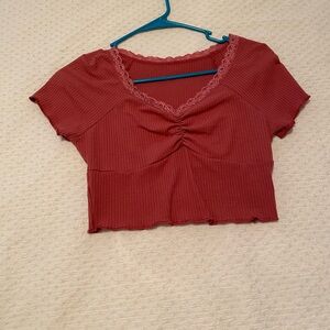 SHEIN burgundy crop top w/ laced neckline